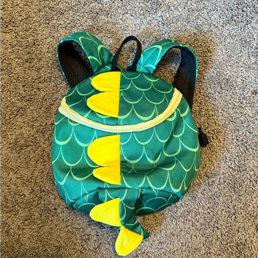 Kids Green Dino Backpack with Yellow Spikes